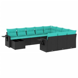 Conjunto de Sofás de Jardín de Ratán Sintético Negro con Cojines, Muebles de Exterior para 10 Personas, Diseño Contemporáneo - Product Image 2
