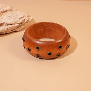 Brazalete de madera natural con grabado geométrico simple JS, pulsera gruesa de madera hecha a mano, brazalete grande de madera natural - Product Image 2