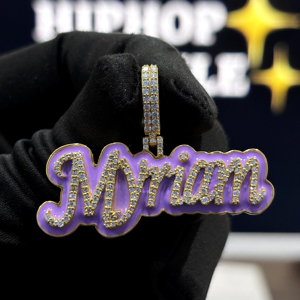 <b>Custom</b> Purple Enamel <b>Name</b> Pendant 925 Sterling Silver VVS Moissanite Iced Out Script Hip Hop <b>Necklace</b> Personalized Jewelry Women - Product Image 5
