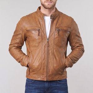 Men's Stand Collar Genuine Leather Jacket | High Street Fashion Slim Fit Biker Motorcycle Leather Coat | Premium Cowhide Casual - Product Image 4