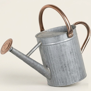 Vintage Galvanized Metal Watering Can with Diamond Embossed Pattern and Dual Wooden Handles Decorative Rustic Farmhouse Style - Product Image 5