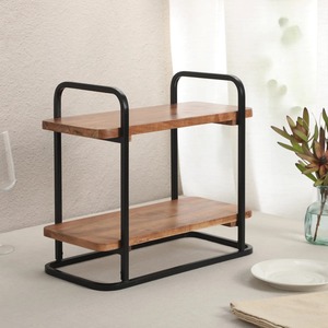 Juego de bandejas de servir de madera de dos niveles, elegantes y apilables, para uso en el hogar, cocina, hotel y fiestas, de uso duradero. - Product Image 4