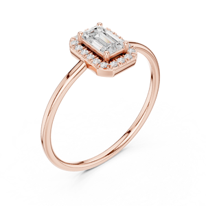 Bague de fiançailles en or massif avec halo de diamants taille émeraude pour femme, style vintage, bague de promesse, bague de mariée, cadeau d'anniversaire - Product Image 1