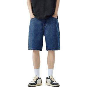 High Street Style <b>Men</b> Washed Denim Shorts Solid Color Summer <b>Men's</b> Vintage Wide Legs with Side Pockets <b>Jeans</b> Shorts - Product Image 1