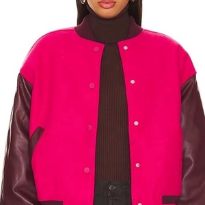 Chaqueta Varsity Personalizada para Mujer, Chaqueta de Lana con Mangas de Cuero, Chaqueta Letterman Bordada, Ropa Urbana de Moda, Servicio de Muestras OEM ODM - Product Image 1
