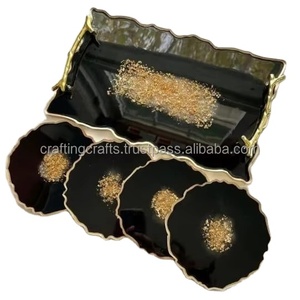 Ensemble de sous-verres en bois d'olivier rond de luxe personnalisable de haute qualité, écologique, en résine époxy, commande minimum de 50 pièces, vente en Inde - Product Image 2