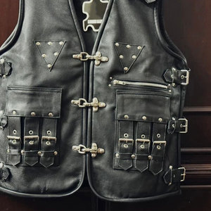 Mens Faux Leather <b>Gothic</b> Biker Vest Steampunk Style with Metal Buckle & Studs 2026 - Product Image 5