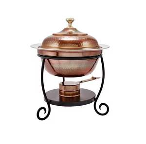 Luxury Double <b>Post</b> Copper Casserole Premium Food Warmers Hammered Stainless Steel Chafing Dish with Arched Hanging Stand - Product Image 6