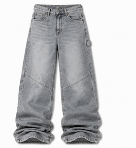 Jean en denim décontracté pour homme, taille haute, coupe droite, ample, couleur unie - Product Image 4