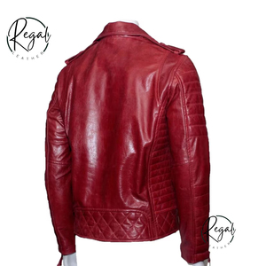 Veste de moto en cuir d'agneau rouge pour homme, faite à la main, de qualité supérieure, pour motard - Product Image 4