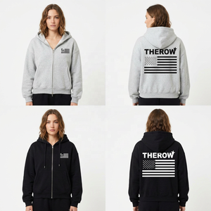 เสื้อฮู้ดซิป Fly Fit International รุ่น Unisex ทรงโอเวอร์ไซส์ สีเทา ผ้าฝ้ายเฟรนช์เทอร์รี่ พิมพ์ลายธงชาติที่ด้านหลัง สวมใส่สบายๆ สำหรับฤดูใบไม้ร่วง - Product Image 5