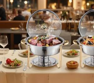 Juego de 4 calentadores de comida tipo buffet de acero inoxidable, redondos, dorados, de 5 cuartos de galón, al mejor precio. - Product Image 6