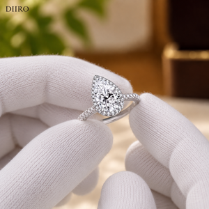 Anillo de Compromiso Halo Moissanite para Mujer, Anillo de Diamantes en Forma de Lágrima, Anillo Solitario Clásico de Plata de Ley 925 - Product Image 3