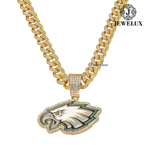 Hot Sale Men's 22K Gold Plated Moissanite Eagle Pendant <b>Necklace</b> Hip Hop Style Link Chain Everyday Wear Jewelry From India - Product Image 1