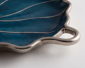 Plateau en métal émaillé bleu royal moderne, plateau de luxe en forme de feuille de Ginkgo avec deux poignées, pour hôtel, restaurant, décoration de table, assiette à nourriture - Product Image 2