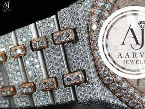 AARVA JEWELS นาฬิกากลไกจักรกลสแตนเลสประดับเพชรโทนสีโรสโกลด์คริสตัลแซฟไฟร์โครโนกราฟ 20 มม. สายแบบอะนาล็อก - Product Image 6
