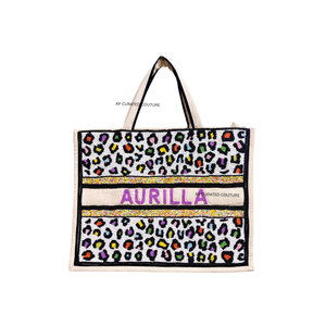 Latest Handmade Beaded <b>Canvas</b> <b>Tote</b> Bags-Durable Summer Design with leopard Pattern Personalized Customization available - Product Image 1