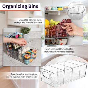 <b>Plastic</b> Pantry <b>Storage</b> <b>Bins</b> with Removable Dividers Fridge Organizer for Kitchen Organization - Product Image 3
