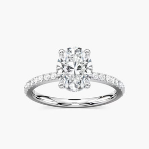 Bague de fiançailles minimaliste pour femme en or blanc 14 carats avec diamant de laboratoire ovale de 2 carats certifié IGI et halo caché, idéale pour les mariages et les fêtes - Product Image 1