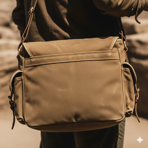 Sac bandoulière classique vintage en cuir véritable et toile, sac messager en cuir véritable pour homme - Product Image 3