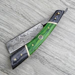 Maquinilla de afeitar plegable hecha a mano de grado DIY personalizable Acero de Damasco con mango de madera y bolsa de cuero compatible con OEM - Product Image 3