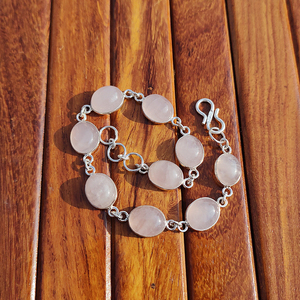 Natural Rose Quartz <b>Bracelet</b> Oval Cabochon Gemstone Silver Plated Chain <b>Bracelet</b> Handmade Healing <b>Crystal</b> Jewelry for Women - Product Image 5