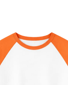 Camiseta de Manga Larga Raglán Naranja y Blanca Personalizada para Hombre, Algodón Casual, Cuello Redondo en Contraste, Estilo Béisbol, Fabricante y Proveedor OEM - Product Image 5