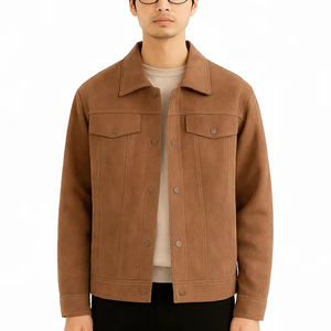 Chaqueta Estilo Camionero de Gamuza Marrón Premium para Hombre, Cierre Clásico con Botones, Corte Entallado Elegante, Tela Suave y Duradera - Product Image 1