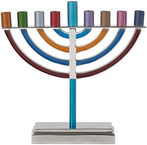 Metal Crafts Metal Menorah Aluminium Menorah Solid Cast Aluminium Menorah in <b>Mirror</b> Polish Multi Color <b>Candle</b> <b>Holder</b> - Product Image 1