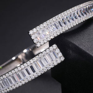 Moissanite <b>Silver</b> <b>Cuff</b> Bangle Tennis <b>Bracelet</b> Oval Cut Trendy Sparkling Statement Gift Unisex Bridal - Product Image 1