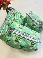 Trousse de Toilette Bohème Colorée en Coton Matelassé avec Fermeture Éclair pour Cosmétiques, Maquillage et Soins de la Peau