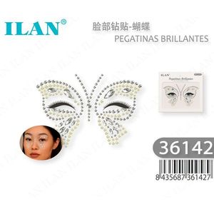 Adesivi per il viso Ilan con gemme, design a farfalla, strass scintillanti per decorazioni facciali - Product Image 3