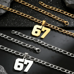 Collar con colgante de número para adultos en acero inoxidable 304 con revestimiento PVD chapado en oro real de 18K - Product Image 2