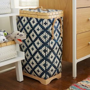 Stackable storage <b>basket</b> with lid hot selling decorative colored <b>bamboo</b> bins woven laundry bin - Product Image 6