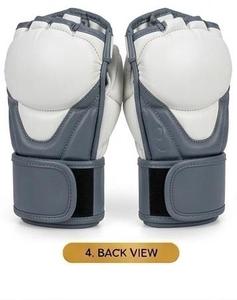 Gants de MMA en cuir PU gris, demi-doigts, équipement d'entraînement de boxe avec support de poignet en velcro - Product Image 1