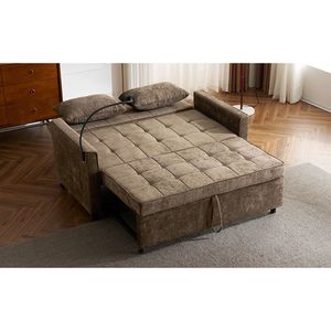 Divano Letto Estraibile da 144,5 cm con Schienale Reversibile, Tasche Laterali e Due Porte USB per Telefoni, Ideale per Spazi Ristretti - Product Image 3