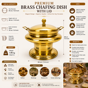 Luxury Brass Round Chafing Dish with Lid, Hotel Buffet Food Warmer, Catering Chafer, Restaurant Banquet Serving Dish, for Hotel - Product Image 6