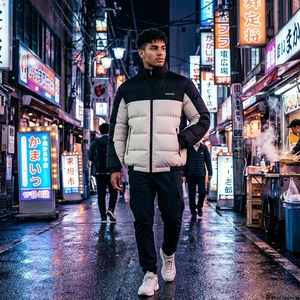 Blouson matelassé homme noir et blanc, col montant, fermeture éclair, manteau d'hiver chaud, décontracté, streetwear, personnalisable, marque privée - Product Image 5