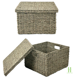 BEST PRICE Natural Seagrass <b>Storage</b> Box with Lid Handmade Woven Basket Eco Friendly Organizer for Home <b>Storage</b> Decoration - Product Image 3