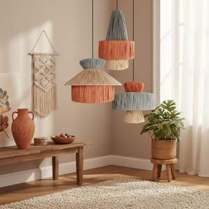 Abat-jour en rotin festonné, abat-jour suspendu tissé à la main, lampe suspendue bohème naturelle pour la décoration du salon et de la chambre - Product Image 3