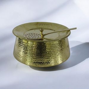 Plat de buffet rond en laiton de qualité supérieure avec couvercle, fait main, martelé, pour service, casserole, récipient alimentaire de cuisine, fournisseur en gros - Product Image 5