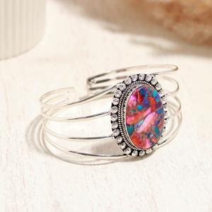 925 Starling Silver Elegant Oval pink oyster Copper <b>Gemstone</b> Adjustable Bangle <b>Bracelet</b> High Quality for Women Jewelry - Product Image 2