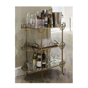 Royal Gold Design Metal Beverage Cart Decorative Oval Three Tiered Rolling Wine Storage Organizer <b>Shelf</b> for Home <b>Bar</b> - Product Image 2