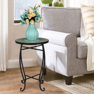 Artisasset Round Terrace Bistro Table Green Flowers Mosaic Outdoor Table - Product Image 4