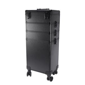 4 in 1 Interchangeable Aluminum Rolling Makeup Case with Draw Bar Style LED Mirror Black - Product Image 1