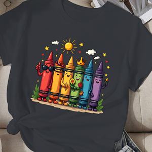 Crayons anthropomorphes avec des personnalités uniques t-shirt comfit pour femmes - Product Image 3