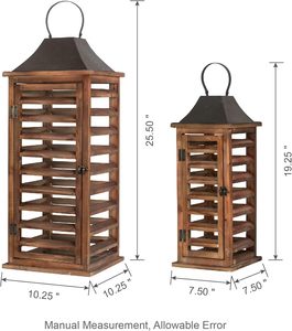 Shutter Style Farmhouse Wood Metal Candle <b>Lanterns</b> Tall Vintage Decorative Candle Holders <b>Set</b> of 2 Candle <b>Lantern</b> - Product Image 2