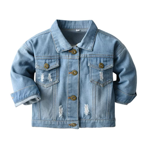 Veste universitaire personnalisée OEM pour enfants, manteau pour garçons, veste en jean unie pour bébé avec fermeture éclair - Product Image 1