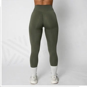 High Waist Full Length <b>Seamless</b> <b>Leggings</b> Solid Olive Green Four-Way Stretch Yoga Wear Women's Sportswear - Product Image 2