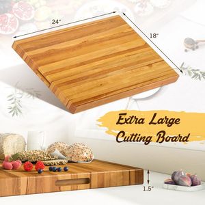 Tagliere Extra Large in Legno di Teak Reversibile da 24 Pollici con Manico - Product Image 5